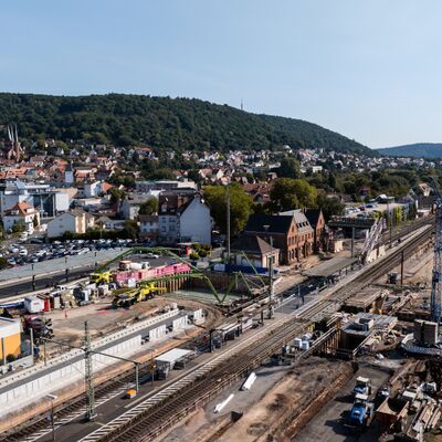 Drohnenaufnahme vom Baugelände am Bahnhof