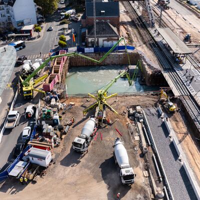 Drohnenaufnahme vom Baugeländer Unterwasserbetonage