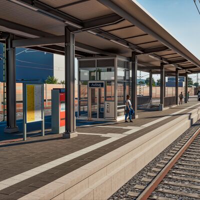 Visualisierung des Bahnhofs Gelnhausen mit Bahnsteig im Endzustand